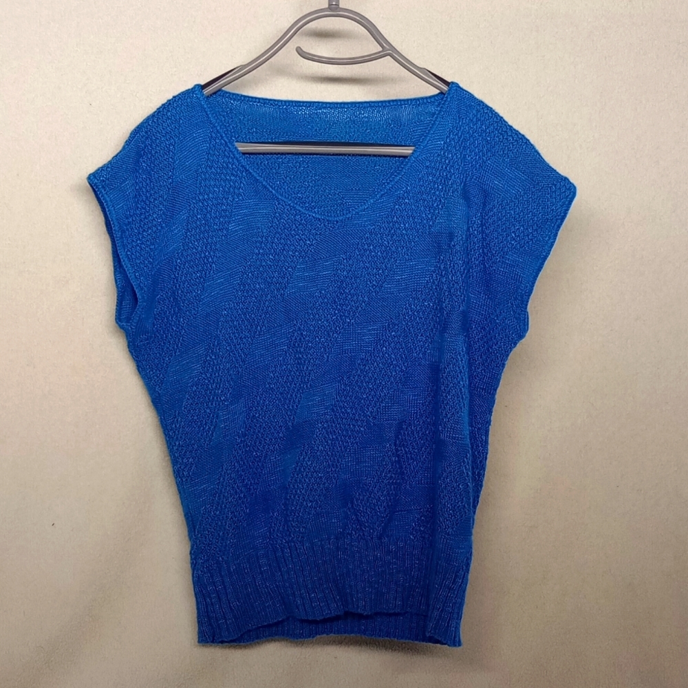 Navy blue knitted short sleeve off shoulder sweater #011